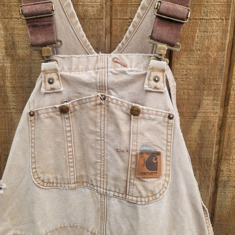Carhartt Bib Overalls Light Tan/Cream Mens Size 38 X 34 - Picture 2 of 13